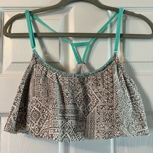 Gray, white & teal bathing suit top. Large.